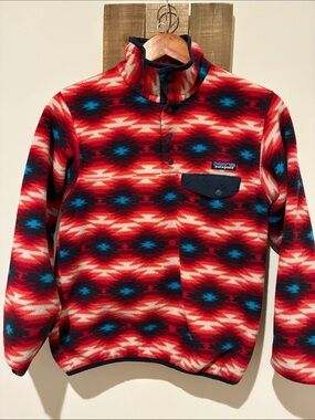 Patagonia Red and Blue Aztec Snap-T Fleece Pullover